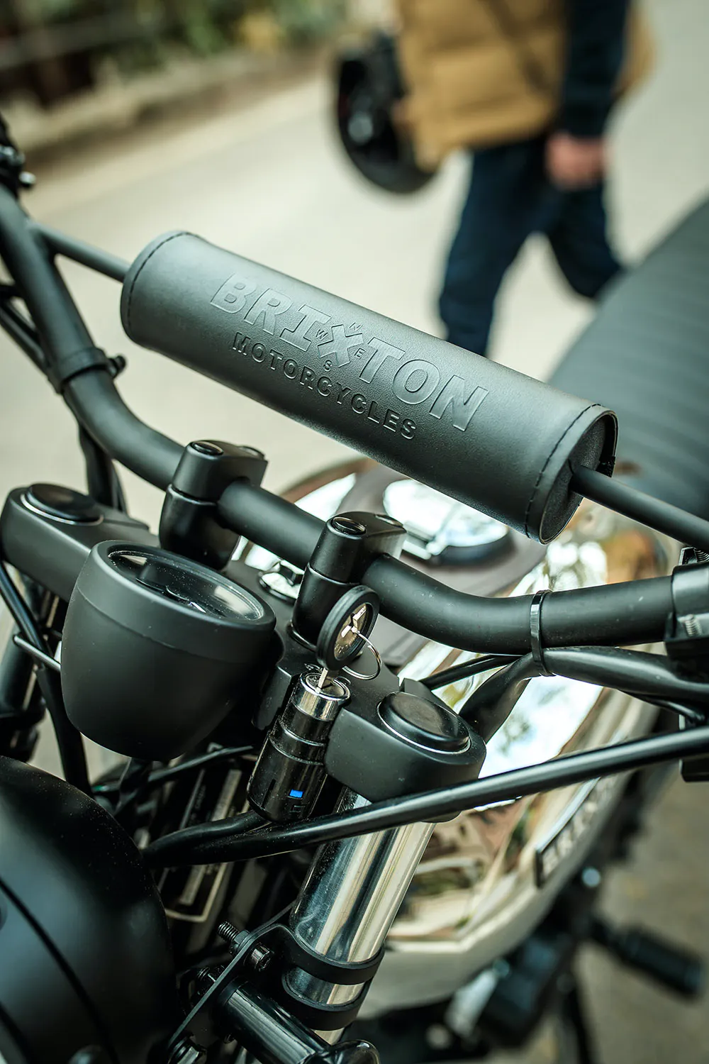 Brixton Felsberg 125 XC In Quick Silver Handlebar Detail