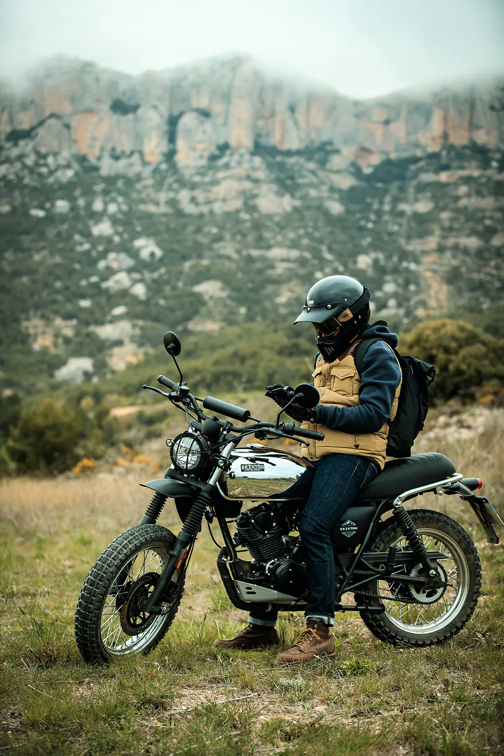 Brixton Felsberg 125 XC In Quick Silver Parked In Countryside